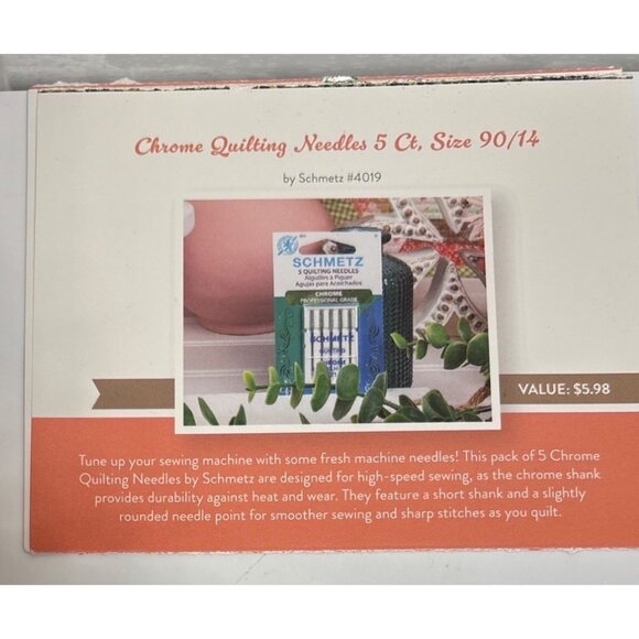 Schmetz Chrome 90-14 Quilting Needles Glass Head Pins Peaceful Baskets Pattern - Picture 3 of 5